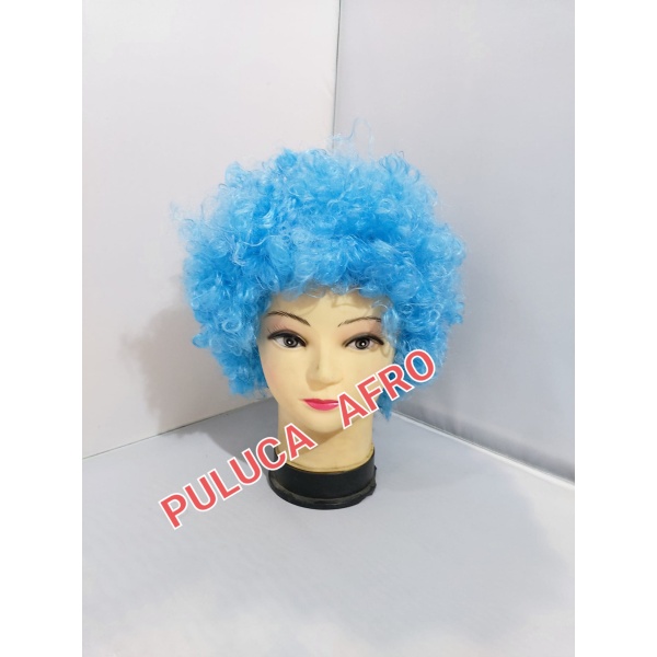 Peluca pelo corto rizado azul