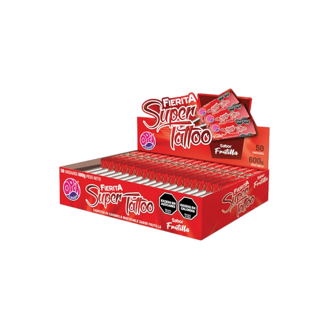 Paleta Masticable SUPER TATTOO Frutilla x50 unidades - Imagen 2